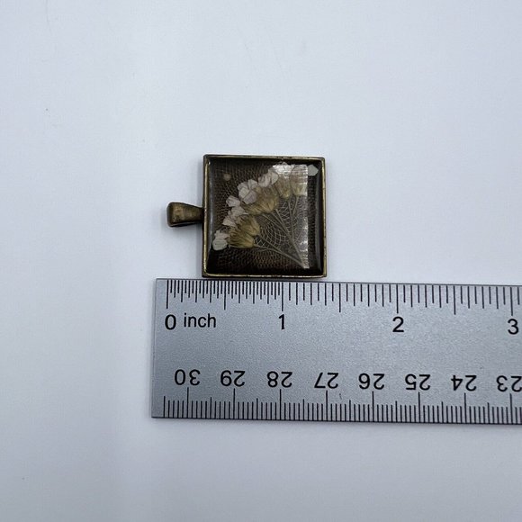 Neutral Tones Tiny Pressed Flower Square Pendant Mini 1” Boho - Picture 4 of 4